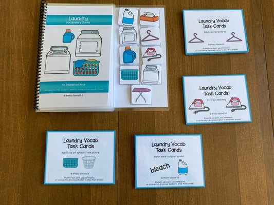 Laundry Vocabulary Life Skills Adaptive Booklet w Task Cards (Special Ed and Autism Resource) - Fully Prepped