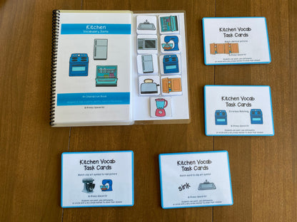 Kitchen Vocabulary Life Skills Adaptive Booklet w Task Cards (Special Ed and Autism Resource) - Fully Prepped