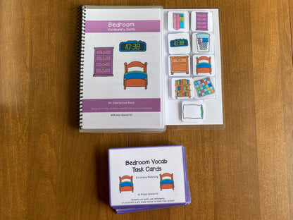 Bedroom Vocabulary Life Skills Adaptive Booklet w Task Cards (Special Ed and Autism Resource) - Fully Prepped