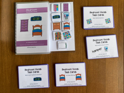 Bedroom Vocabulary Life Skills Adaptive Booklet w Task Cards (Special Ed and Autism Resource) - Fully Prepped