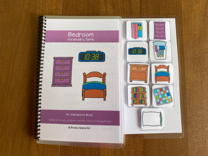 Bedroom Vocabulary Life Skills Adaptive Booklet w Task Cards (Special Ed and Autism Resource) - Fully Prepped