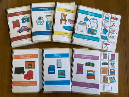 Around the House Vocabulary Life Skills Adaptive Booklet Bundle w Task Cards (Special Ed and Autism Resource) -Fully Prepped