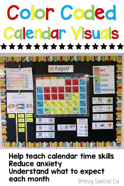 Color Coded Calendar Visuals for Special Education with bonus temperature chart and more - Fully Prepped