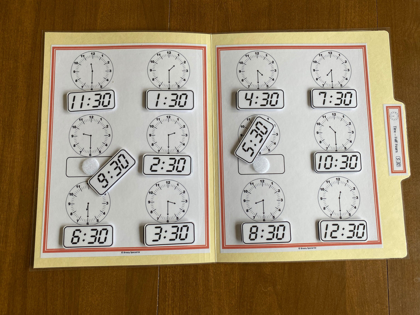 Telling Time File Folders for Special Education with Color Support (10 pk) - Fully Prepped