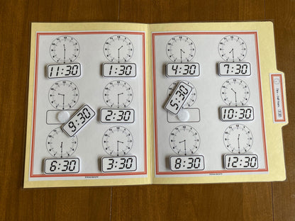 Telling Time File Folders for Special Education with Color Support (10 pk) - Fully Prepped