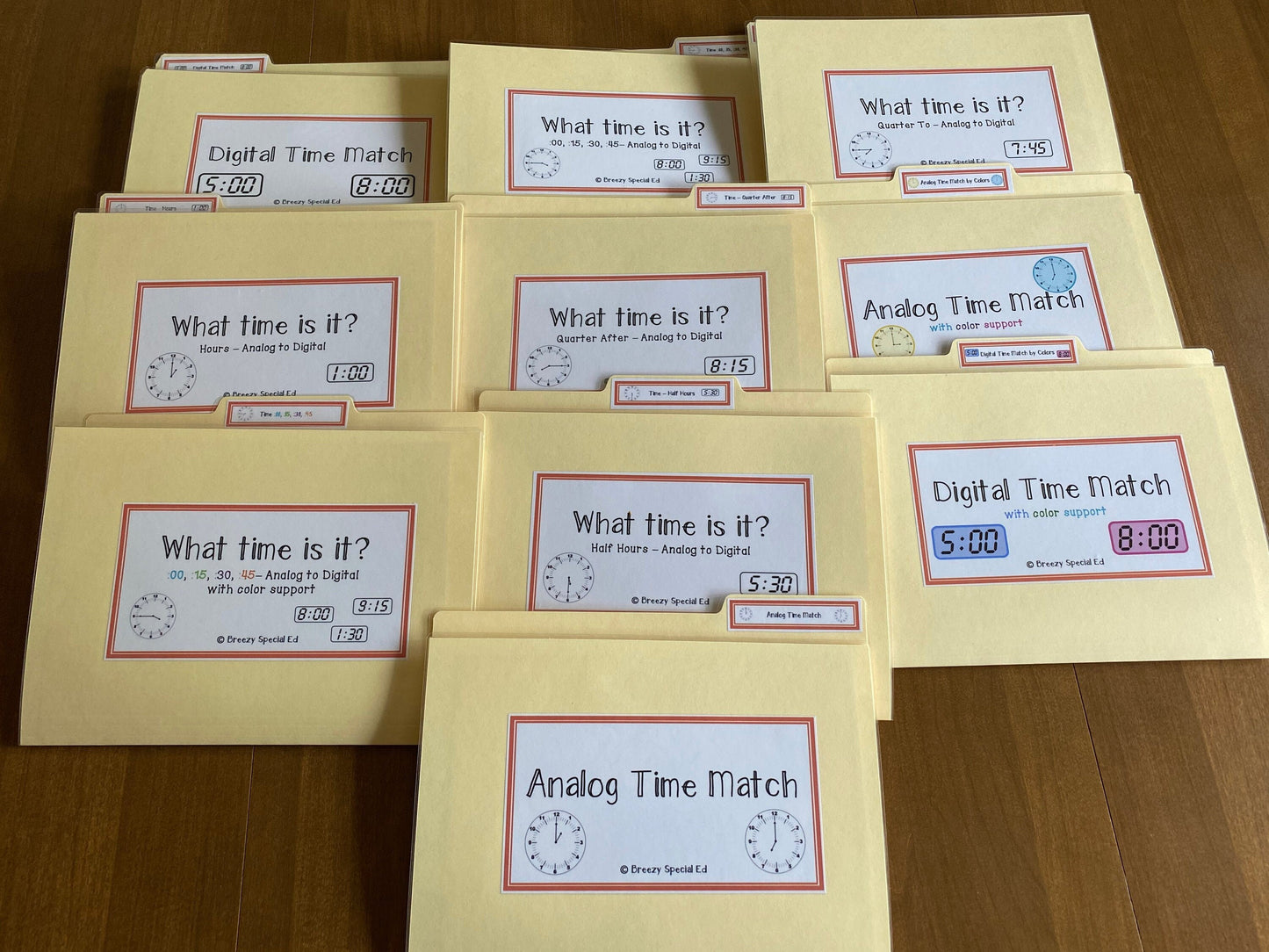 Telling Time File Folders for Special Education with Color Support (10 pk) - Fully Prepped