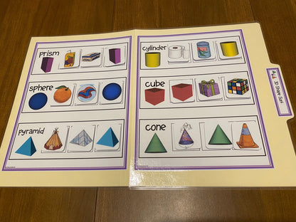 Shape File Folders 2D and 3D - Great for Early Ed or Special Education (11pk) - Fully Prepped