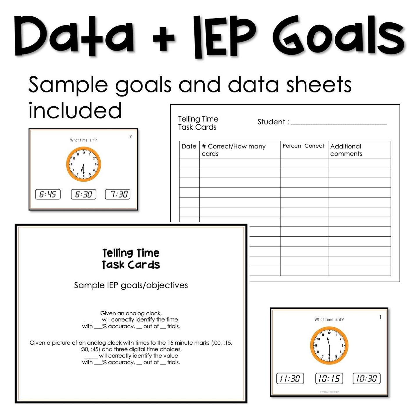 Telling Time Task Cards for autism and special education