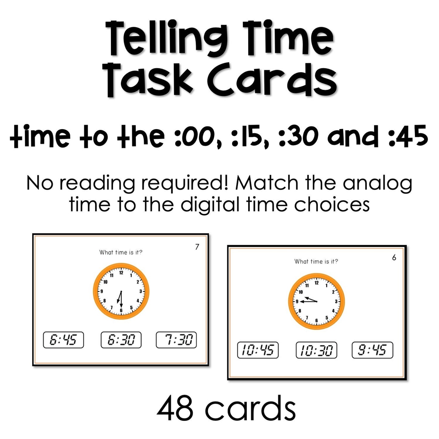 Telling Time Task Cards for autism and special education
