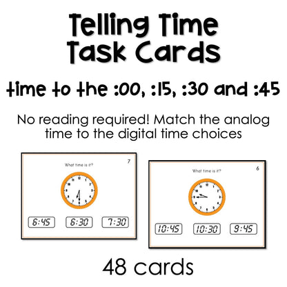 Telling Time Task Cards for autism and special education