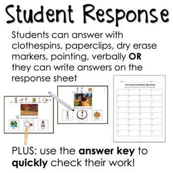 WH Questions Fall task cards for autism and special education