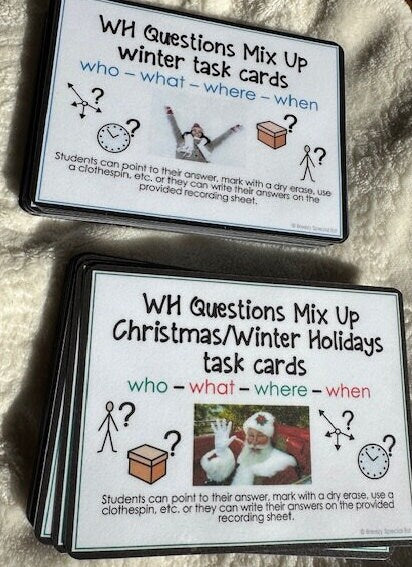 Winter/Christmas Wh task card questions "Bundle" for autism and special education - Fully Prepped