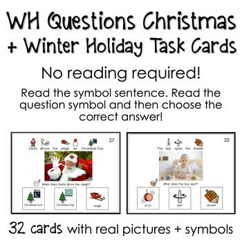 WH Questions Christmas/Holiday task cards for autism and special education - Fully Prepped