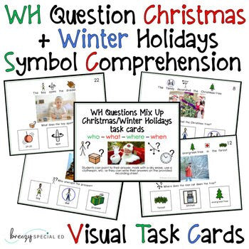 WH Questions Christmas/Holiday task cards for autism and special education - Fully Prepped