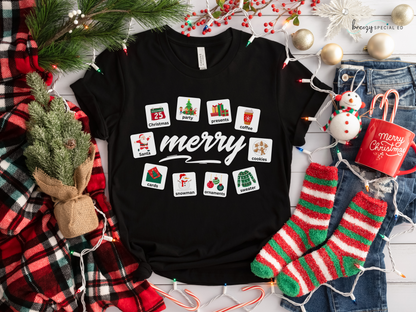 Merry Christmas tee with AAC | Special Education Teacher & Speech Pathologist Shirt
