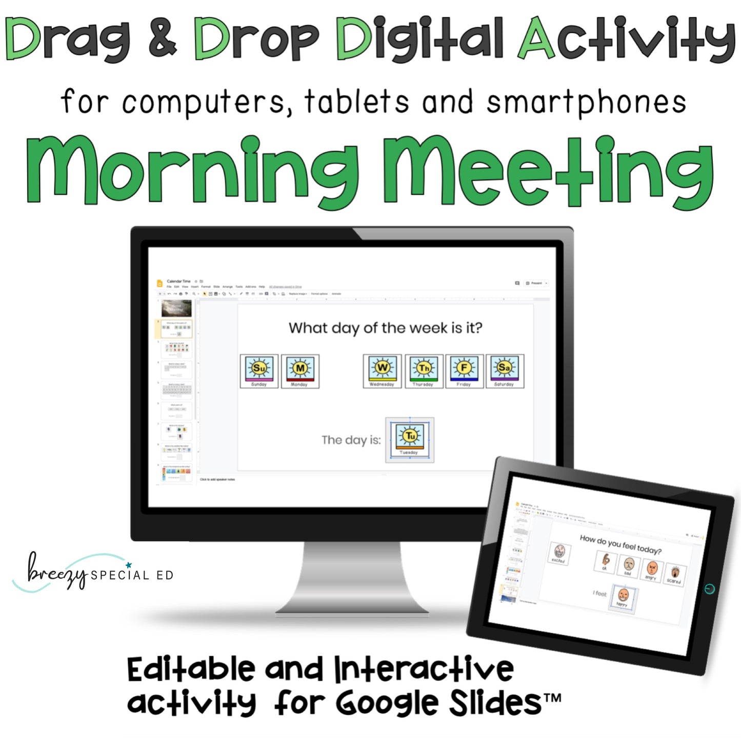 Digital Morning Meeting Calendar Time Interactive Activity for Special Ed