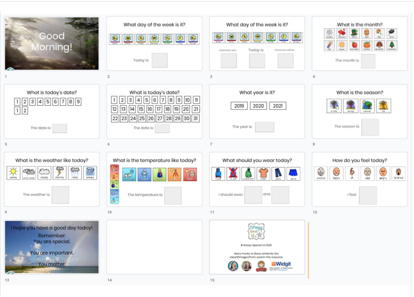 Digital Morning Meeting Calendar Time Interactive Activity for Special Ed