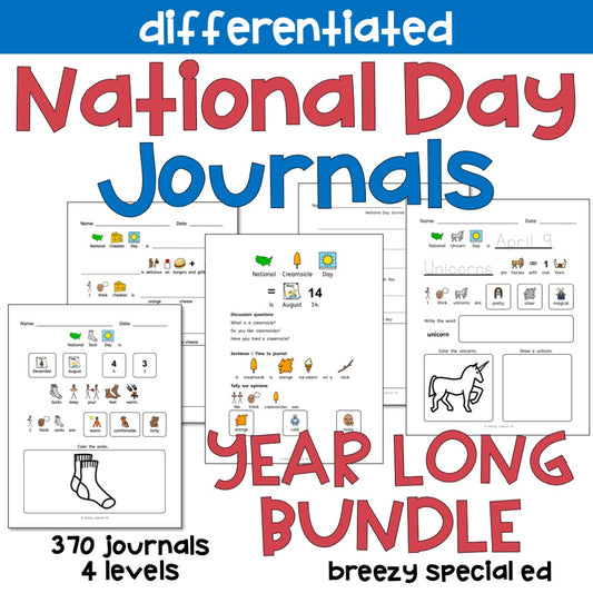 Differentiated National Day Journals Year Long Bundle morning work for special education by breezy special ed.