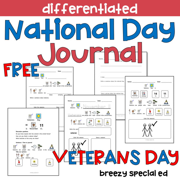 National Day Veterans Day Nov 11 FREE Differentiated Journal