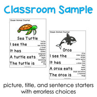 Ocean Animals Differentiated Leveled Journal Writing for Special Education / Autism