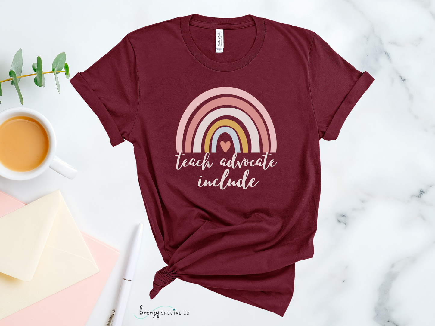 Teach Advocate Include | Rainbow | Special Education Teacher Tee