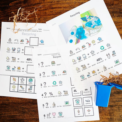 Special education recycling worksheets with symbol support and real pictures 