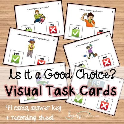 Is it a Good Choice? Behavior Yes/No Questions Task Cards for autism and special education