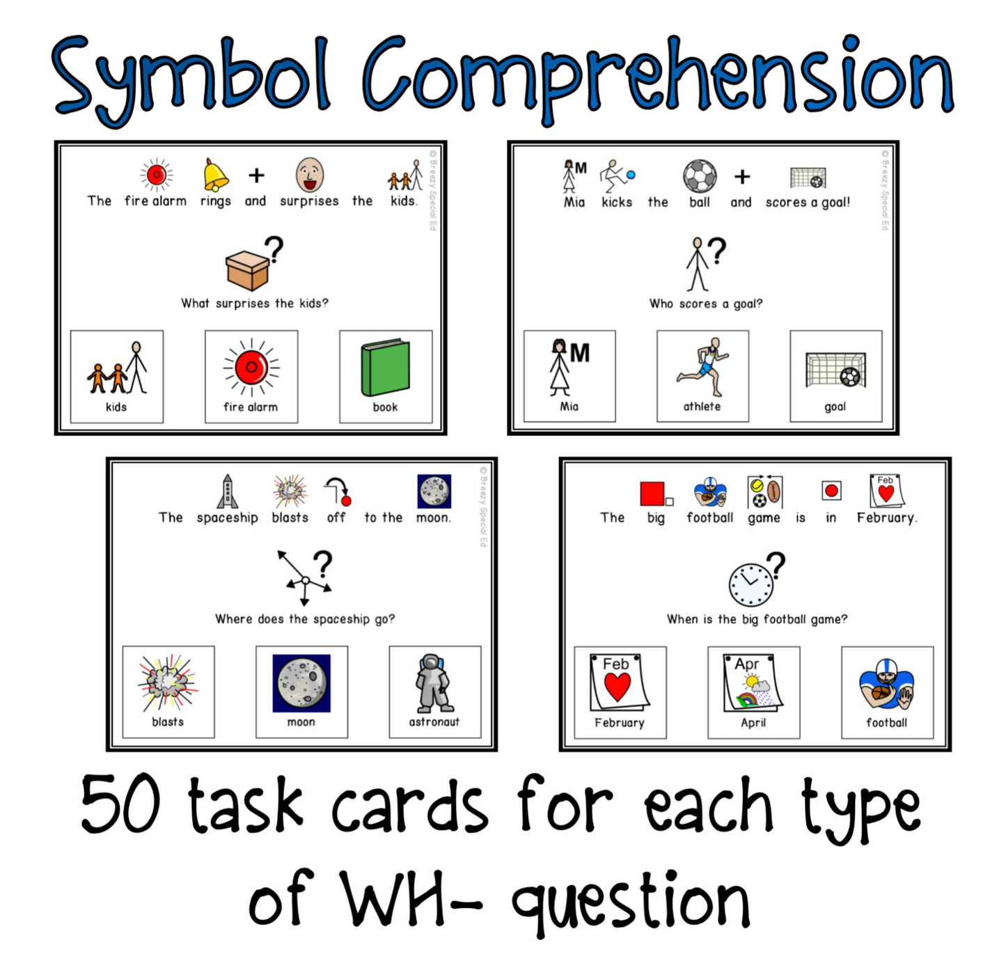 WH Questions Visual Task Cards with Symbols (Autism and Special Education)