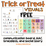 Trick or Treat social story and communication bracelets for special education