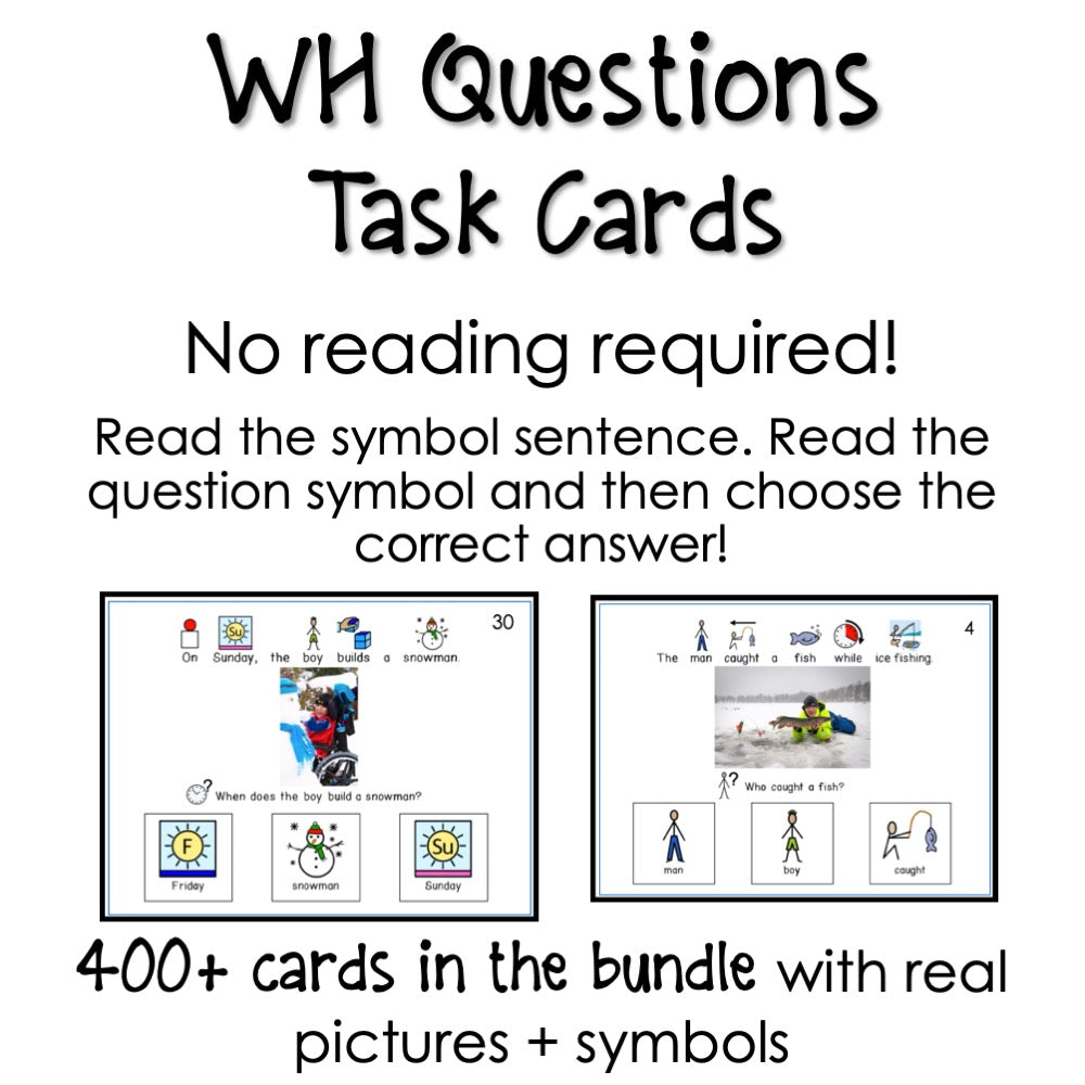 WH Question Visual Task Card Bundle symbol reading comprehension for s ...