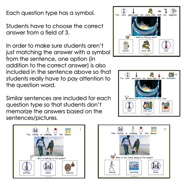WH Question Visual Task Card Bundle symbol reading comprehension for s ...