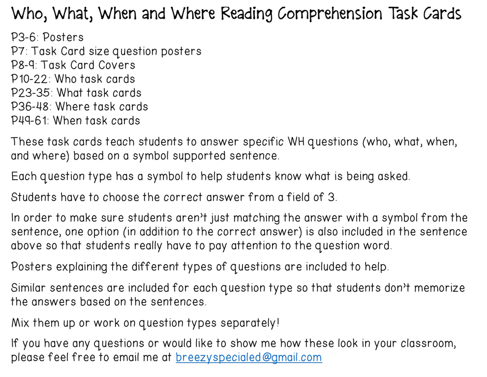 WH Question Task Cards Special Education | 200 Visual Cards – Breezy ...