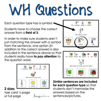 WH Questions Visual Task Cards with Symbols (Autism and Special Education)
