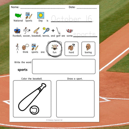 National Days October Differentiated Journals for special education