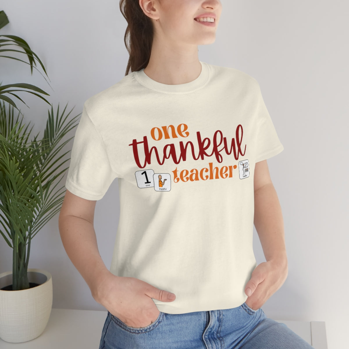 One Thankful Teacher Shirt with symbol cards for Special Education Teachers