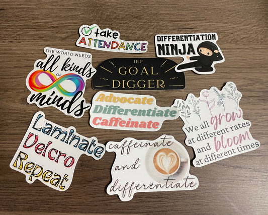 Special education teacher die cut sticker bundle of 8