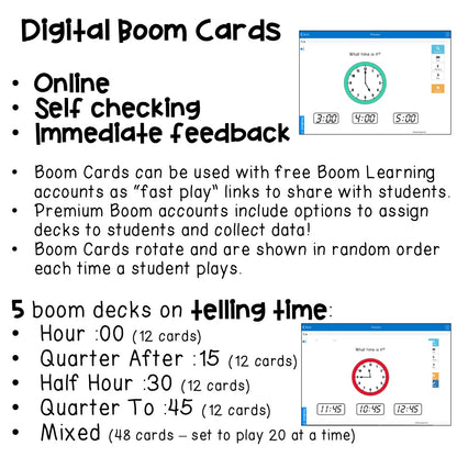 Digital ⋅ Telling Time ⋅ Interactive PDFs, Boom Cards, and Quiz