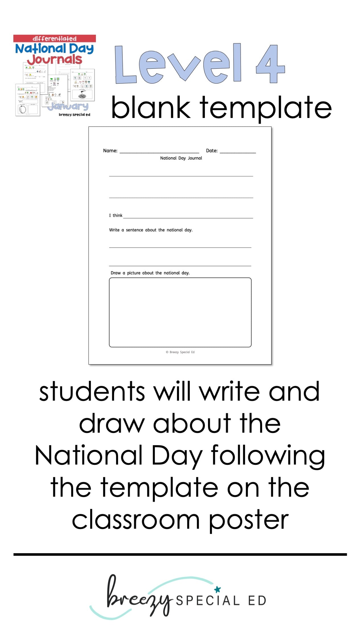 National Days January Differentiated Journals for special education