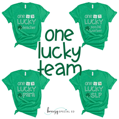 Lucky Teacher with Symbol Support | St Patrick's Day | Special Education Teacher Tee