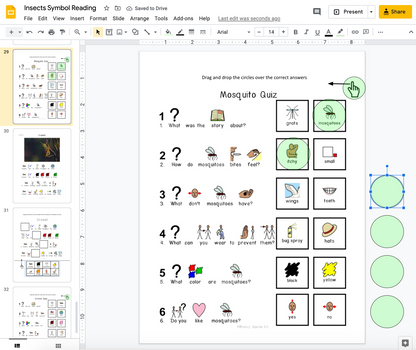 Insects - Symbol Supported Picture Reading Comprehension for Special Education