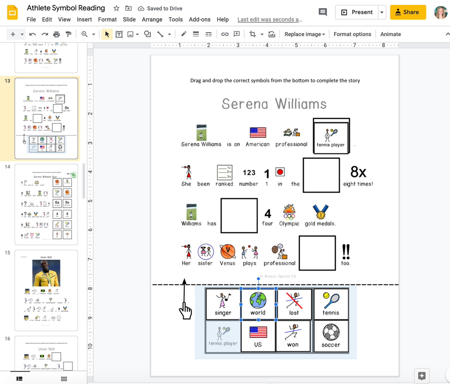 Athlete Bios - Symbol Supported Picture Reading Comprehension for Special Ed