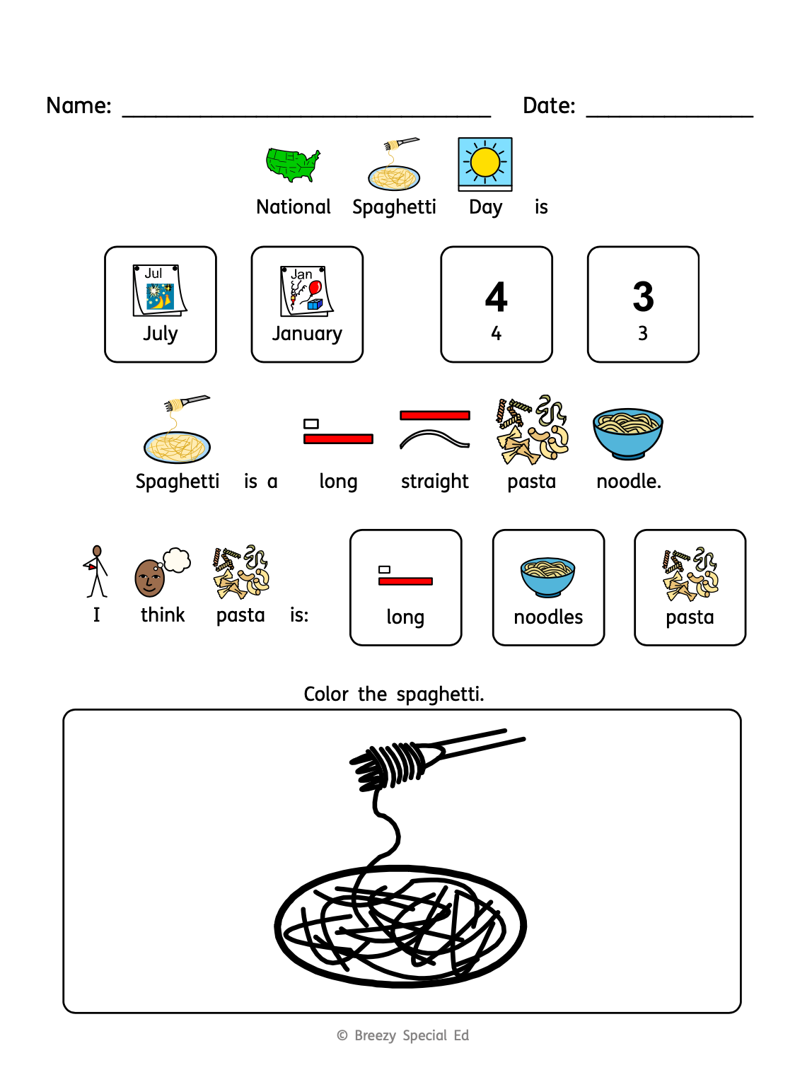National Days January Differentiated Journals for special education
