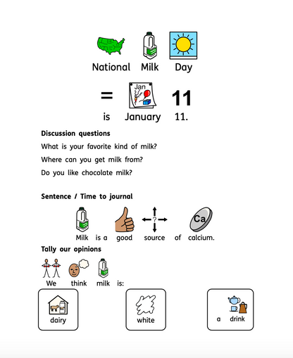National Days January Differentiated Journals for special education
