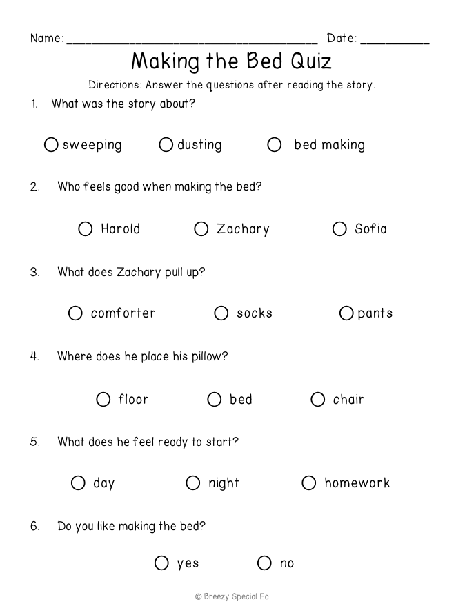 Household Chores - Easy Reading Comprehension for Special Education