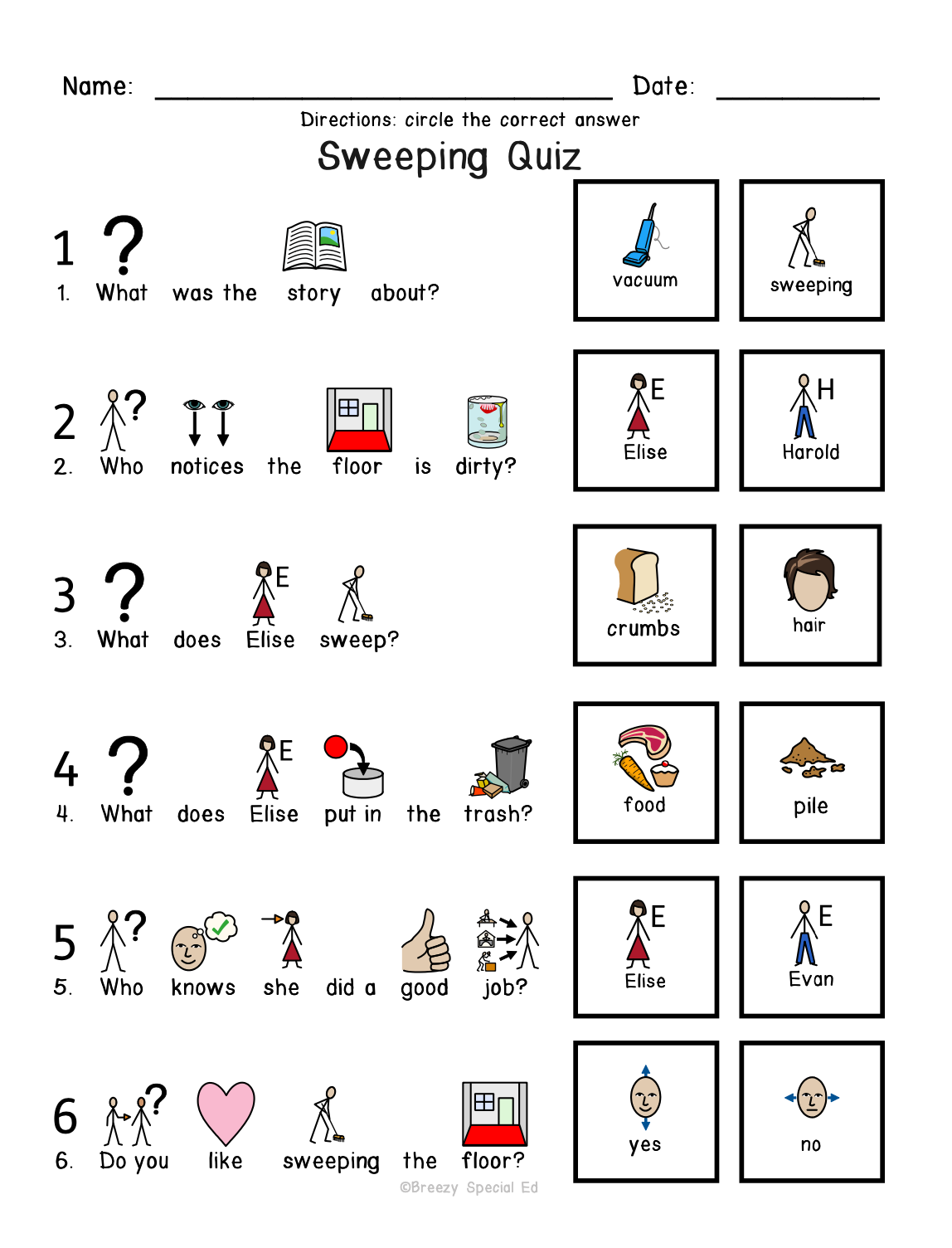 Household Chores - Symbol Supported Picture Reading Comprehension