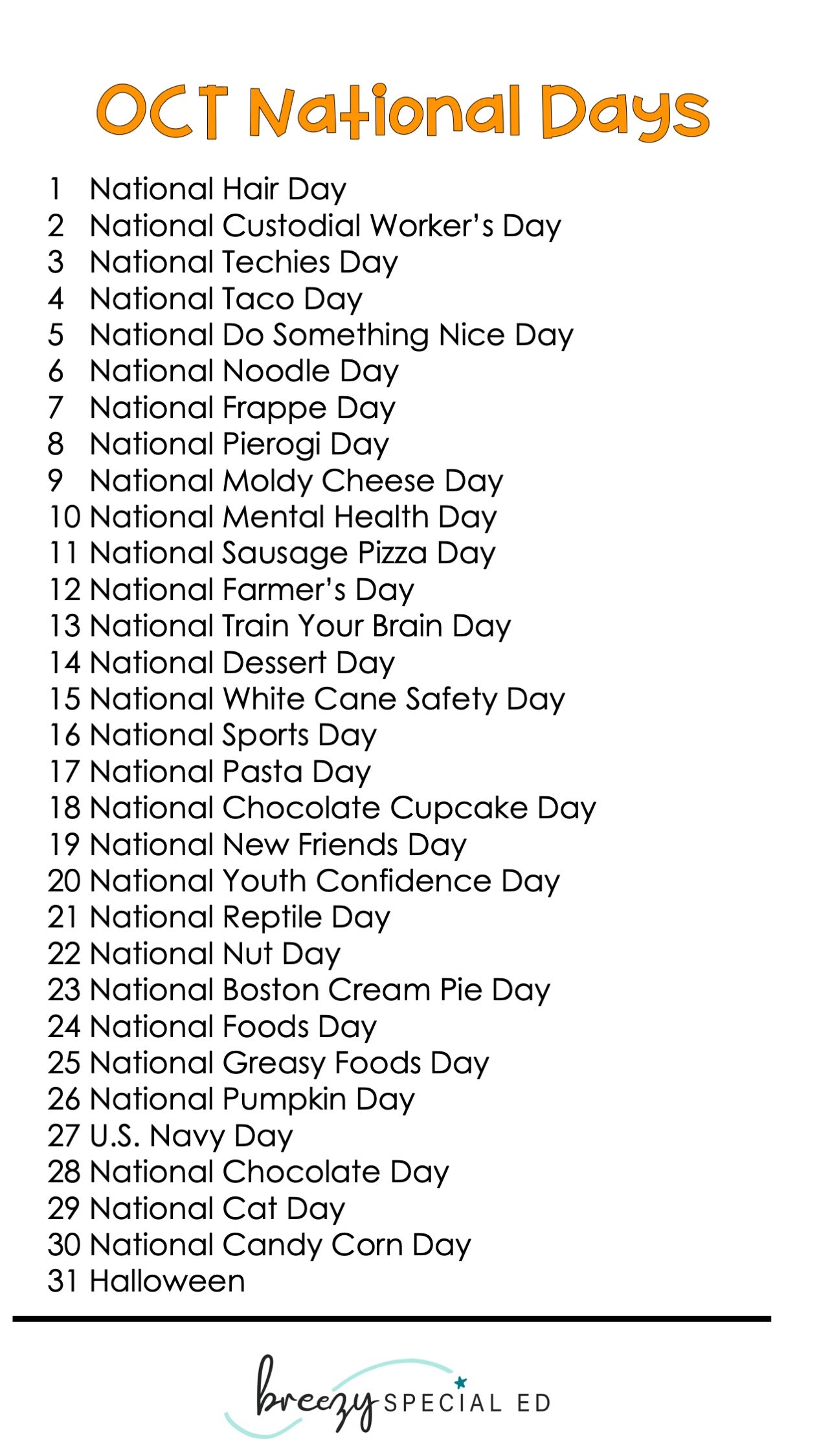 National Days October Differentiated Journals for special education