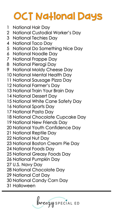 National Days October Differentiated Journals for special education