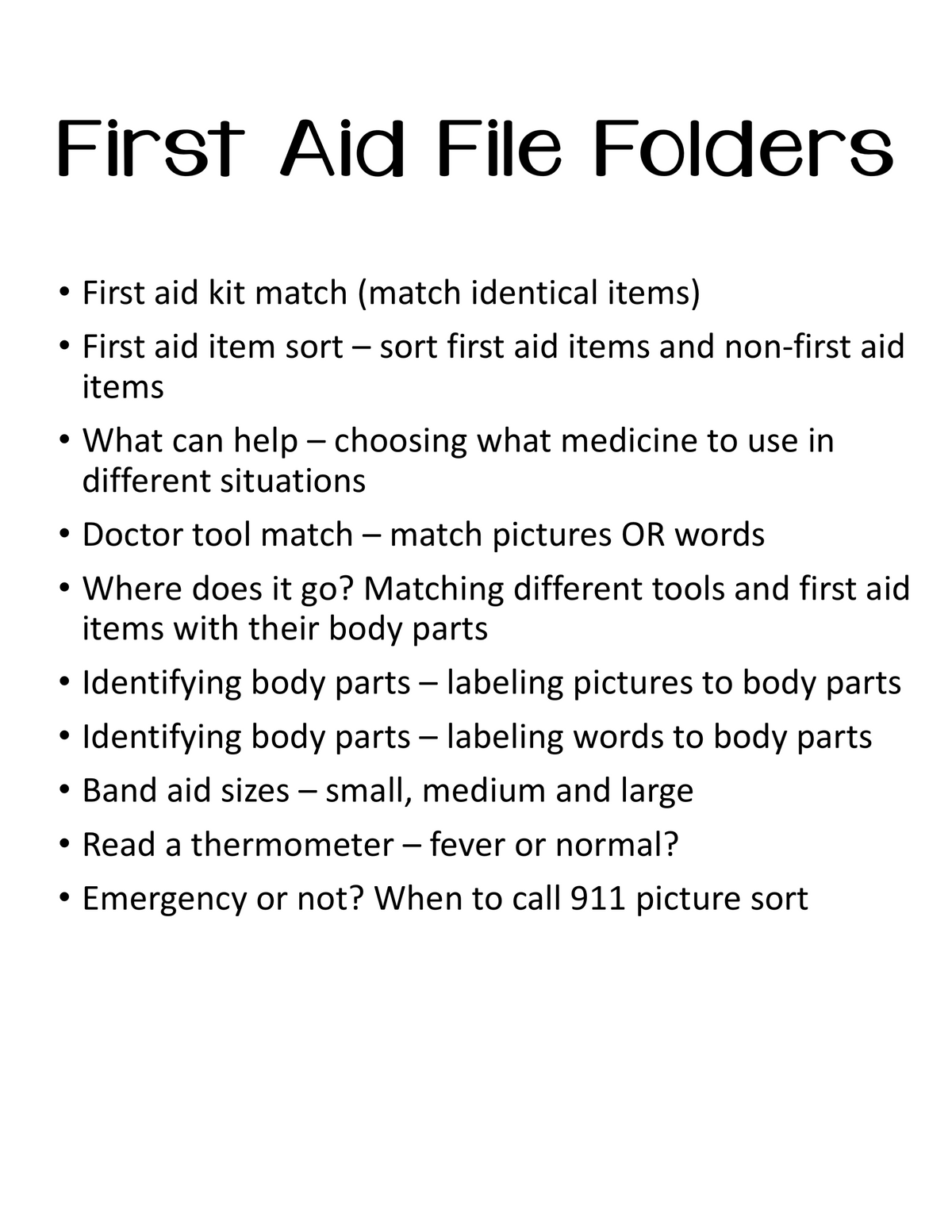 First Aid Life Skill File Folders for Special Education – Breezy Special Ed