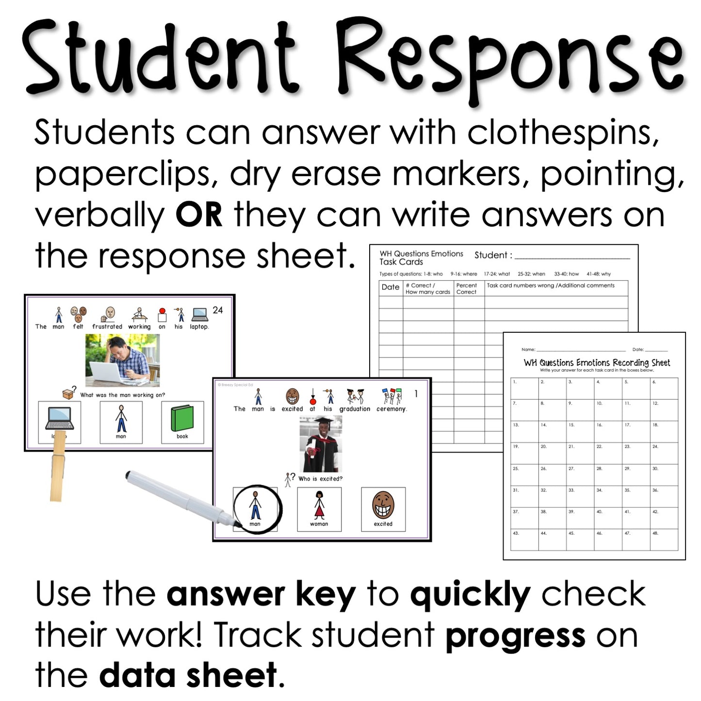 WH Questions Emotions and Feelings task cards for autism and special education