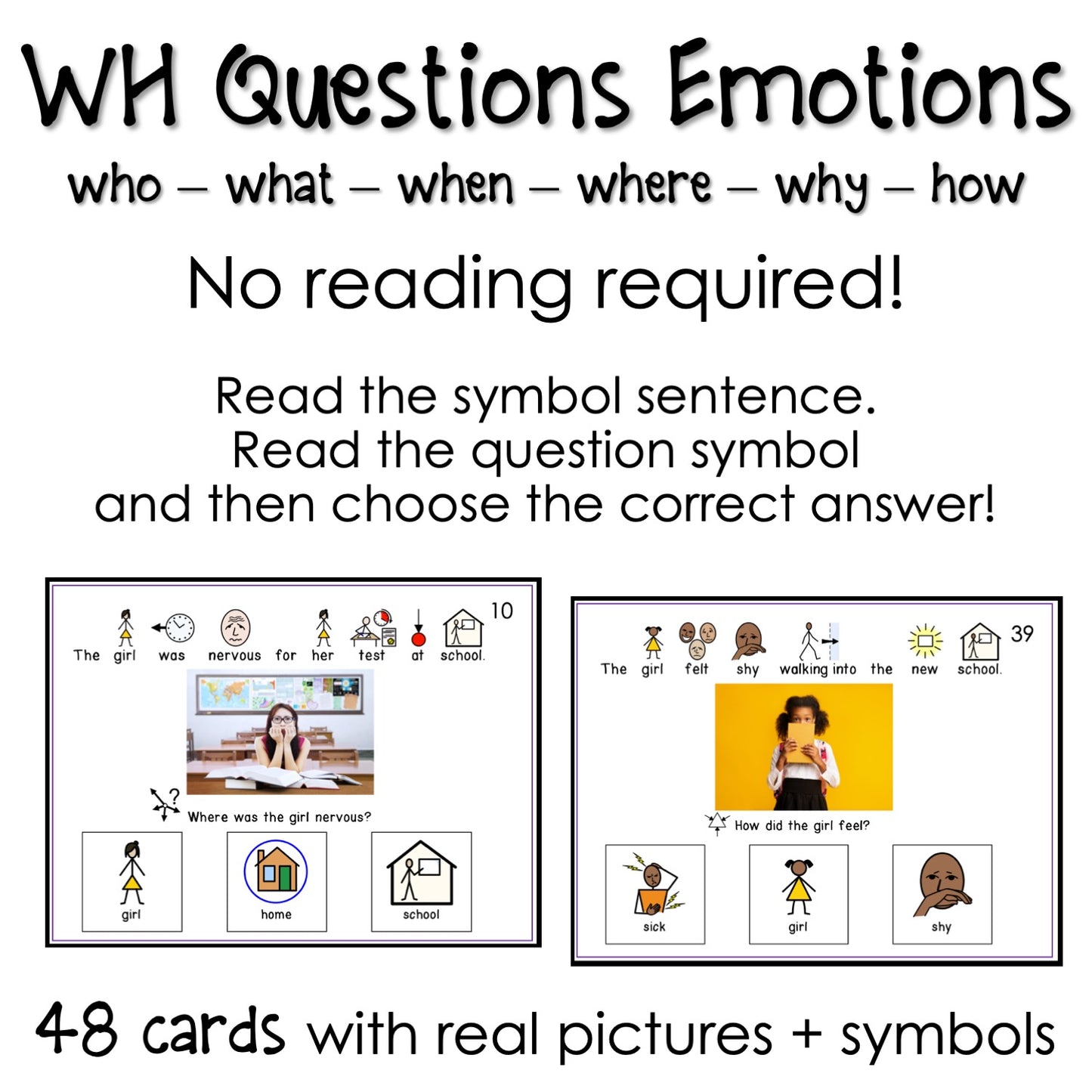 WH Questions Emotions and Feelings task cards for autism and special education